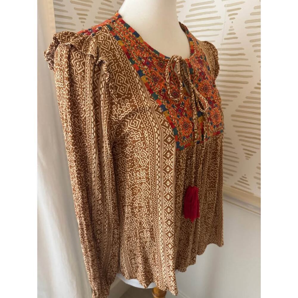 Savanna Jane Women’s Small Aztec Embroidered Long Sleeve Tunic Top Blouse - Picture 7 of 9